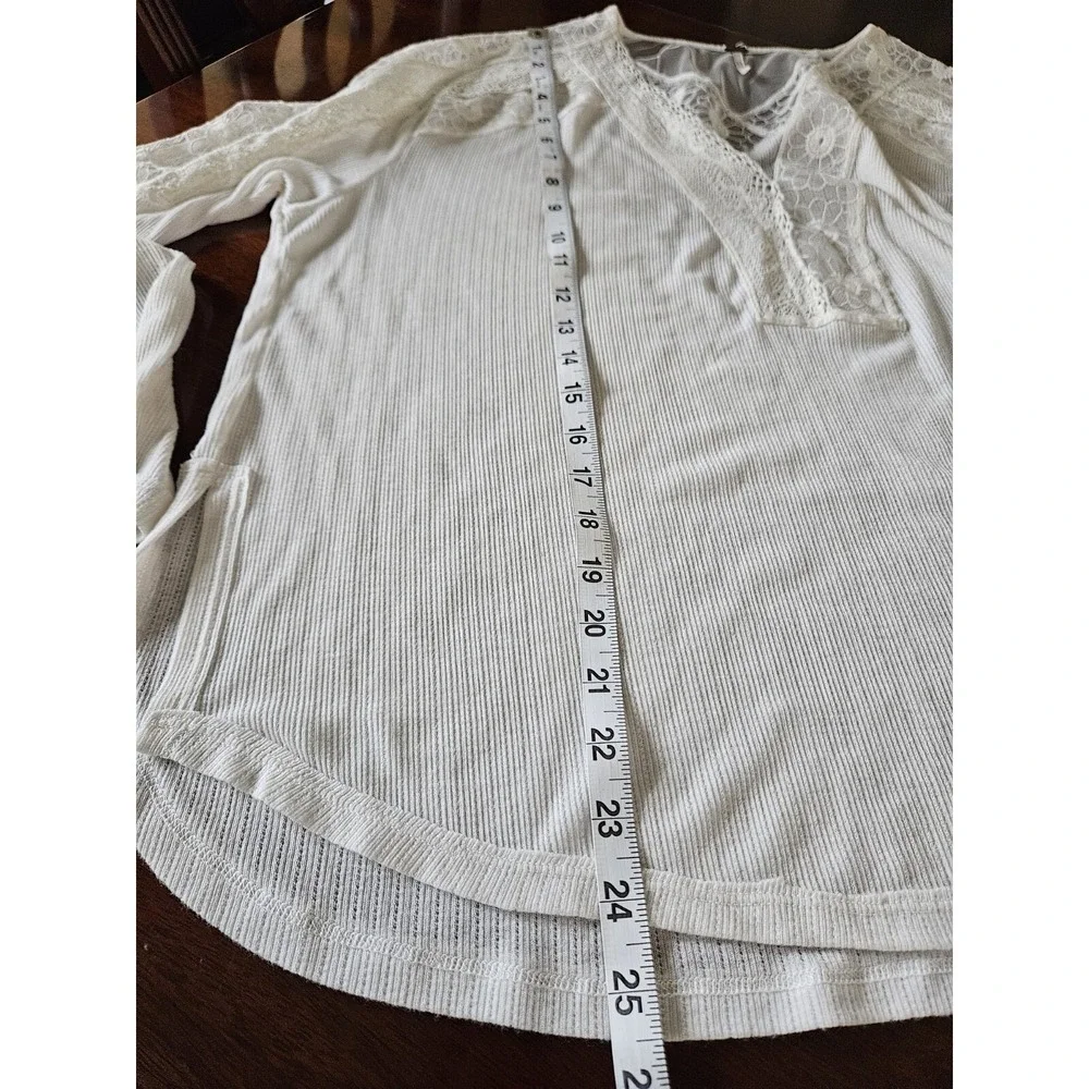 Free People Womens Small Top Ivory‎ Lace Sheer Crochet V-Neck Angel Food Boho